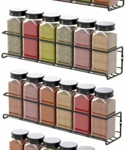 Promo ???? Noswo Kruidenrek Ophangbaar- 4 Stuks - Kruidenrek Voor Kruidenpotjes - Keukenrek Hangend - RVS - Zwart ????