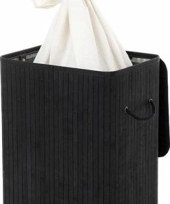 Hete verkoop ???? Merkloos Bamboe Wasmand Met Deksel, Katoenen Zak En Handvaten - 72L - Zwart ???? -Yoshiko Shop 412x840 2