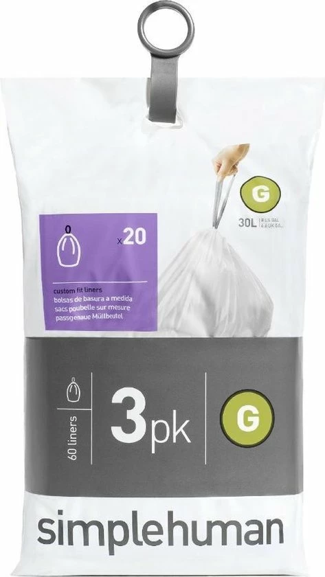 Beste Pirce ???? Simplehuman Pocket Liner (G) Afvalzak - 30 L - 3x20 Stuks - Wit ???? 5 Beste Pirce ???? Simplehuman Pocket Liner (G) Afvalzak - 30 L - 3x20 Stuks - Wit ???? - Afbeelding 3