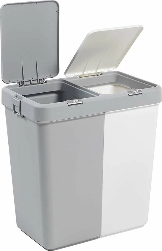 Top 10 ???? Motek® - Wasmand - 2 Vakken Met Deksel - Wassorteerder - Gemaakt Van 100% Gerecycled Kunststof - 80 L - Wasmand Met Deksel - Wassorteerder - Grijs - Wit ???? 8 Top 10 ???? Motek® - Wasmand - 2 Vakken Met Deksel - Wassorteerder - Gemaakt Van 100% Gerecycled Kunststof - 80 L - Wasmand Met Deksel - Wassorteerder - Grijs - Wit ???? - Afbeelding 6