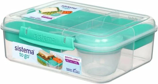 Korting ✨ Sistema Bento Lunchbox 1.65L Met Yoghurtpotje - Minty Teal ✨ 3 Korting ✨ Sistema Bento Lunchbox 1.65L Met Yoghurtpotje - Minty Teal ✨