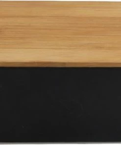 Coupon ???? Merkloos Zwart Opbergblik - M/bamboe Deksel - 19x13x7.2cm ????