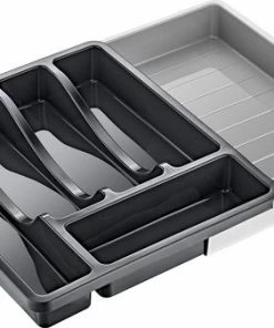 Flash-uitverkoop ???? Box Up Bestekbak Uitschuifbaar - Verstelbare Besteklade - 5 Of 6 Vaks - Antraciet/Grijs ⭐