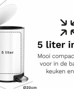 Goedkoopste ???? Pedaalemmer - 5 Liter - RVS - Wit - Prullenbak StangVollby Kallax - Toilet - Badkamer - Klein - Soft Close Deksel - Chique Design - Kleine Witte Pedaal Afvalemmer - Vuilnisbak Badkamer ???? -Yoshiko Shop 550x389 5