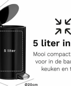 Hete verkoop ✔️ Pedaalemmer Stangvollby Kallax - 5 Liter - RVS - Zwart - Prullenbak - Toilet - Badkamer - Klein - Soft Close Deksel - Chique Design - Kleine Zwarte Pedaal Afvalemmer - Vuilnisbak Badkamer ???? -Yoshiko Shop 550x407 3