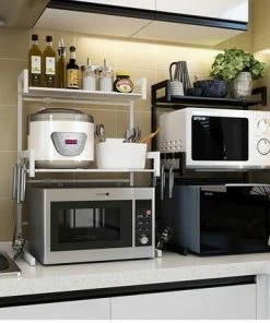 Promo ???? TammaT - Magnetronkast - Keukenrek - Magnetron Bovenkast - Ovenkast - Kruidenrek - Dubbel Laags Keukenkast Voor Boven Magnetron - Breedte Verstelbaar Magnetron Kast - Magnetron Rek - Metaal - Mat Zwart ???? -Yoshiko Shop 550x425 1