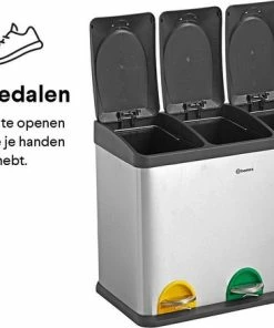 Groothandel ⌛ Homra STEPHS Afvalscheiding Prullenbak Met 3 Vakken - 3 X 15L Inhoud - Trio Pedaalemmer - 45 Liter - Vingerafdrukvrij - Vuilafstotend - Anti-slip - Hoogwaardig RVS - Duurzaam ABS Kunststof - RVS - Hygiënisch Recyclen - Afvalscheidingsprullenbak ???? -Yoshiko Shop 550x439