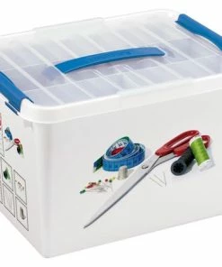 Goedkoopste ✨ Sunware - Q-line Naaidoos Met Inzet 22L Wit Blauw - 40 X 30 X 26 Cm ????