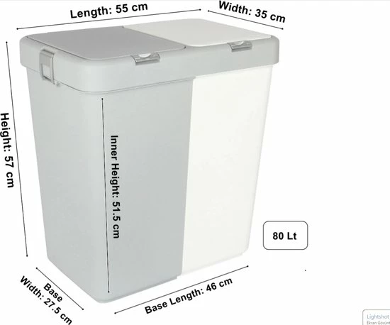 Top 10 ???? Motek® - Wasmand - 2 Vakken Met Deksel - Wassorteerder - Gemaakt Van 100% Gerecycled Kunststof - 80 L - Wasmand Met Deksel - Wassorteerder - Grijs - Wit ???? 5 Top 10 ???? Motek® - Wasmand - 2 Vakken Met Deksel - Wassorteerder - Gemaakt Van 100% Gerecycled Kunststof - 80 L - Wasmand Met Deksel - Wassorteerder - Grijs - Wit ???? - Afbeelding 3