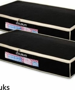 Goedkoop ???? Housum Opbergtassen - Organizer Voor Dekbed En Kleding - Stof - Zwart - 2 Stuks ⌛