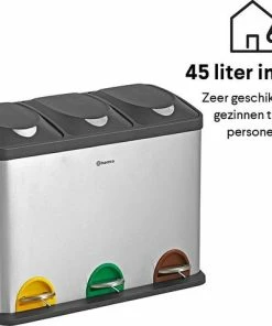 Groothandel ⌛ Homra STEPHS Afvalscheiding Prullenbak Met 3 Vakken - 3 X 15L Inhoud - Trio Pedaalemmer - 45 Liter - Vingerafdrukvrij - Vuilafstotend - Anti-slip - Hoogwaardig RVS - Duurzaam ABS Kunststof - RVS - Hygiënisch Recyclen - Afvalscheidingsprullenbak ???? -Yoshiko Shop 550x477 1