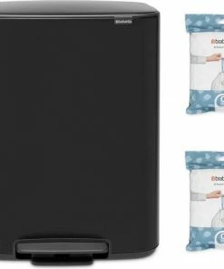 Uitgang ???? Brabantia Bo Prullenbak - 2 X 30 L - Met 80 Vuilniszakken - Matt Black ????
