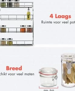 Hete verkoop ⭐ KitchenBrothers Ophangbaar Kruidenrek Voor 32 Kruidenpotjes - Spice Rack – Keuken Rek - Kruiden Organizer - Specerijen Opbergen - 4 Laags - 40 X 6.3 X 50 Cm - RVS ???? -Yoshiko Shop 550x500 2