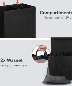 Groothandel ❤️ LifeGoods Wasmand - 2 Vakken Met Deksel - Opvouwbaar - 120 L - Wassorteerder - Stof - Zwart ???? -Yoshiko Shop 550x500 4