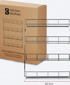Hete verkoop ⭐ KitchenBrothers Ophangbaar Kruidenrek Voor 32 Kruidenpotjes - Spice Rack – Keuken Rek - Kruiden Organizer - Specerijen Opbergen - 4 Laags - 40 X 6.3 X 50 Cm - RVS ???? -Yoshiko Shop 550x506 4