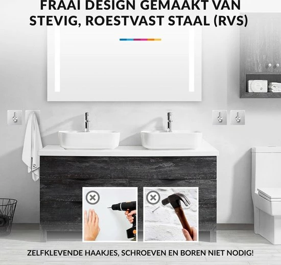 Aanbiedingen ✨ YONO Zelfklevende Haakjes – RVS Ophanghaakjes – Ultra Sterke Plakhaakjes – 4 Stuks – Zilver ???? 5 Aanbiedingen ✨ YONO Zelfklevende Haakjes – RVS Ophanghaakjes – Ultra Sterke Plakhaakjes – 4 Stuks – Zilver ???? - Afbeelding 3