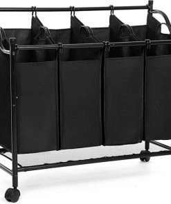 Beste recensies van ???? Songmics Wassorteerder Basket Op Wielen - Grote Dubbele Wassorteer Mand Met Vier Vakken - Sorteer Wasmand Zak - 4 Waszakken ❤️