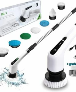 Goedkoop ⭐ Merkloos Scrubclean Elektrische Schoonmaakborstel-7 In 1 Schrobber Met Steel-2 Standen Poetsmachine-max 130cm-badkamer/keuken/auto +gratis Houder ????