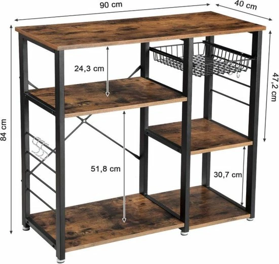 Kopen ???? MAZAZU MIRA Home - Opbergrek - Keukenrek - Industrieel - Hout/Metaal - 90x40x84 ???? 4 Kopen ???? MAZAZU MIRA Home - Opbergrek - Keukenrek - Industrieel - Hout/Metaal - 90x40x84 ???? - Afbeelding 2