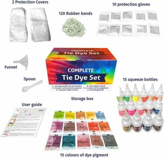 Kopen ???? QBIX Tie Dye Kit - Set Van 15 Kleuren - Complete Textielverf Tie Dye Kit Met Elastiek En Knijpflesjes ???? 8 Kopen ???? QBIX Tie Dye Kit - Set Van 15 Kleuren - Complete Textielverf Tie Dye Kit Met Elastiek En Knijpflesjes ???? - Afbeelding 6