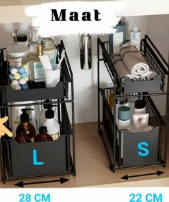 Uitgang ✨ AlShiha® Organizer - Large(zwart) - Ladekast - Kast Organizer - Gootsteenkast Organizer - Aanrecht Organiser - Opbergrek - Keukenkast Organizer - Keuken Organizer - Gootsteen Organizer - Ladesysteem - Ladeblok - Keukenrek ❤️