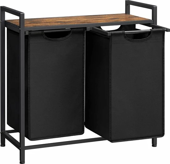Goedkoopste ???? FURNIBELLA - Wasmand, Wassorteerder Met Plank En Uittrekbare Zakken, Wasorganisator, Metalen Frame, 2 Oxford Stof Verwijderbare Zakken, Rustiek Bruin En Zwart BLH201B01 ???? 3 Goedkoopste ???? FURNIBELLA - Wasmand, Wassorteerder Met Plank En Uittrekbare Zakken, Wasorganisator, Metalen Frame, 2 Oxford Stof Verwijderbare Zakken, Rustiek Bruin En Zwart BLH201B01 ????
