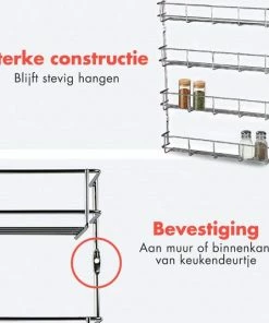 Hete verkoop ⭐ KitchenBrothers Ophangbaar Kruidenrek Voor 32 Kruidenpotjes - Spice Rack – Keuken Rek - Kruiden Organizer - Specerijen Opbergen - 4 Laags - 40 X 6.3 X 50 Cm - RVS ???? -Yoshiko Shop 550x534 3