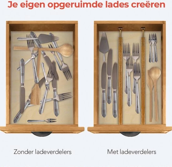 Hete verkoop ???? KitchenBrothers Ladeverdeler - Lade Organizer - Uitschuifbaar - Verstelbaar - 4 Stuks - Bamboe ???? 6 Hete verkoop ???? KitchenBrothers Ladeverdeler - Lade Organizer - Uitschuifbaar - Verstelbaar - 4 Stuks - Bamboe ???? - Afbeelding 4