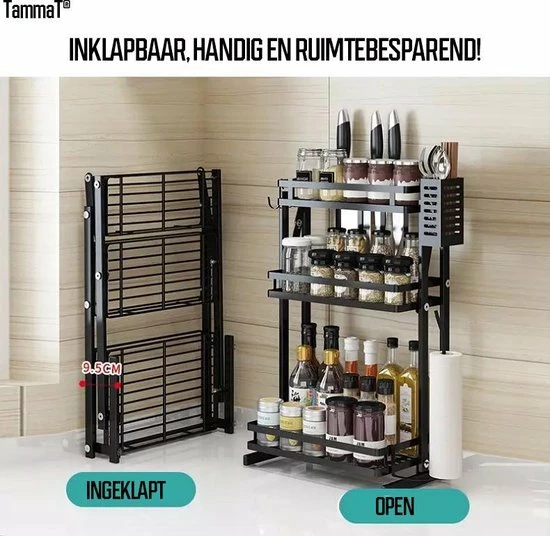 Korting ⭐ TammaT - Kruidenrek - Kruidenrek Staand - Inklapbare Keukenrek - 3-laags 35x21x56,5CM - Keuken Organizer - Aanrecht Organizer - Keuken Opslag - Roestvrij Staal - Opbergrek - Keuken Organizers - Roestvrij En Krasvrij ???? 13 Korting ⭐ TammaT - Kruidenrek - Kruidenrek Staand - Inklapbare Keukenrek - 3-laags 35x21x56,5CM - Keuken Organizer - Aanrecht Organizer - Keuken Opslag - Roestvrij Staal - Opbergrek - Keuken Organizers - Roestvrij En Krasvrij ???? - Afbeelding 11