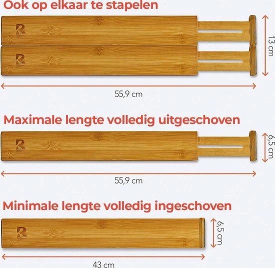 Hete verkoop ???? KitchenBrothers Ladeverdeler - Lade Organizer - Uitschuifbaar - Verstelbaar - 4 Stuks - Bamboe ???? 5 Hete verkoop ???? KitchenBrothers Ladeverdeler - Lade Organizer - Uitschuifbaar - Verstelbaar - 4 Stuks - Bamboe ???? - Afbeelding 3