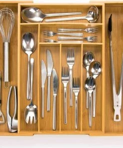 Beste Pirce ⌛ Budu Uitschuifbare Bamboe Bestekbak #45 (45 Cm Diep) - Bestekcassette Hout - Besteklade - 45 X 30,6 - 50 Cm - 6/8 Vakken ????