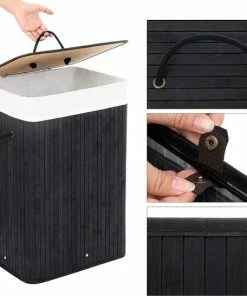 Hete verkoop ???? Merkloos Bamboe Wasmand Met Deksel, Katoenen Zak En Handvaten - 72L - Zwart ???? -Yoshiko Shop 550x547 9