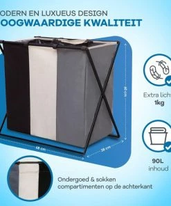 Groothandel ???? WITTS Wasmand Met 3 Vakken - Wassorteerder - Opvouwbaar - 90 L – Aluminium - Mat Zwart ???? -Yoshiko Shop 550x550 103