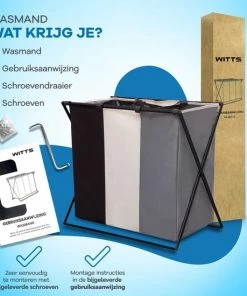 Groothandel ???? WITTS Wasmand Met 3 Vakken - Wassorteerder - Opvouwbaar - 90 L – Aluminium - Mat Zwart ???? -Yoshiko Shop 550x550 106