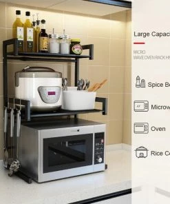 Promo ???? TammaT - Magnetronkast - Keukenrek - Magnetron Bovenkast - Ovenkast - Kruidenrek - Dubbel Laags Keukenkast Voor Boven Magnetron - Breedte Verstelbaar Magnetron Kast - Magnetron Rek - Metaal - Mat Zwart ????