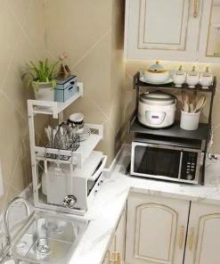 Promo ???? TammaT - Magnetronkast - Keukenrek - Magnetron Bovenkast - Ovenkast - Kruidenrek - Dubbel Laags Keukenkast Voor Boven Magnetron - Breedte Verstelbaar Magnetron Kast - Magnetron Rek - Metaal - Mat Zwart ???? -Yoshiko Shop 550x550 1087