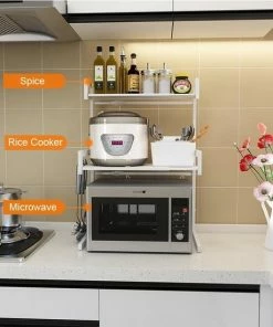 Promo ???? TammaT - Magnetronkast - Keukenrek - Magnetron Bovenkast - Ovenkast - Kruidenrek - Dubbel Laags Keukenkast Voor Boven Magnetron - Breedte Verstelbaar Magnetron Kast - Magnetron Rek - Metaal - Mat Zwart ???? -Yoshiko Shop 550x550 1088