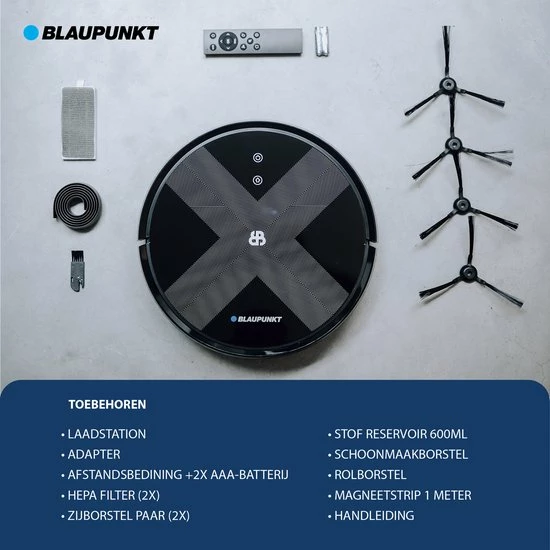 Hete verkoop ???? Blaupunkt Bluebot XVAC BPK-VCBB1XVBWT – Robotstofzuiger Met Dweilfunctie – Slimme Gyro Navigatie - Met Watertank ???? 10 Hete verkoop ???? Blaupunkt Bluebot XVAC BPK-VCBB1XVBWT – Robotstofzuiger Met Dweilfunctie – Slimme Gyro Navigatie - Met Watertank ???? - Afbeelding 8