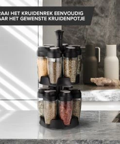Hete verkoop ???? Draaibaar Kruidenrek Coninx | Glazen Potjes Met Strooideksel | Staande Kruidencarrousel | 12 Kruidenpotjes | Zwart ???? -Yoshiko Shop 550x550 1143