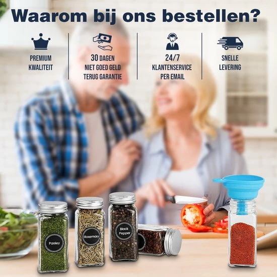 Begroting ❤️ KitchenConvenience - 25 Glazen Kruidenpotjes Met Strooideksel - Kruidenstrooier - Glazen Potjes Met Deksel - Complete Set Met Stickers En Trechter En Borsteltje - Vierkante Glazen Strooier - Inclusief GRATIS PDF Boekje Met Kruiden ✔️ 7 Begroting ❤️ KitchenConvenience - 25 Glazen Kruidenpotjes Met Strooideksel - Kruidenstrooier - Glazen Potjes Met Deksel - Complete Set Met Stickers En Trechter En Borsteltje - Vierkante Glazen Strooier - Inclusief GRATIS PDF Boekje Met Kruiden ✔️ - Afbeelding 5