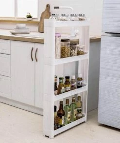 Goedkoopste ???? Merkloos Decopatent® Smal Keukenrek Opbergrek 4 Laags Op Wieltjes Met Vakken - Smalle Kast - Keukentrolley Met Wielen - Badkamer - Nisrek ????