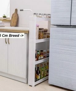 Goedkoopste ???? Merkloos Decopatent® Smal Keukenrek Opbergrek 4 Laags Op Wieltjes Met Vakken - Smalle Kast - Keukentrolley Met Wielen - Badkamer - Nisrek ???? -Yoshiko Shop 550x550 1179