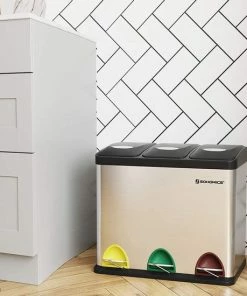 Flash-uitverkoop ✔️ SONGMICS Afvalemmer Voor De Keuken, 3-in-1 Afvalemmer, 24 Liter, Afvalscheiding, Metalen Pedaalemmer, Afvalscheidingssysteem, Robuust, Eenvoudig Te Reinigen, Staal, Zwart ⌛ -Yoshiko Shop 550x550 1238