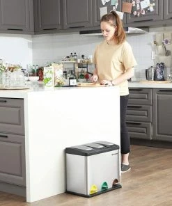 Flash-uitverkoop ✔️ SONGMICS Afvalemmer Voor De Keuken, 3-in-1 Afvalemmer, 24 Liter, Afvalscheiding, Metalen Pedaalemmer, Afvalscheidingssysteem, Robuust, Eenvoudig Te Reinigen, Staal, Zwart ⌛ -Yoshiko Shop 550x550 1239
