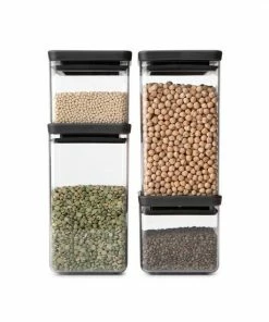 Gloednieuw ???? Brabantia Tasty+ Voorraadpotten - Stapelbaar - 2x 0,7 L - 2x 1,6 L - Dark Grey ???? -Yoshiko Shop 550x550 1250