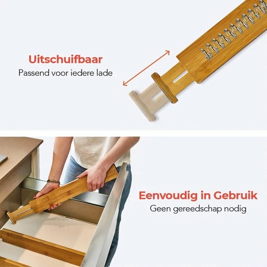 Hete verkoop ???? KitchenBrothers Ladeverdeler - Lade Organizer - Uitschuifbaar - Verstelbaar - 4 Stuks - Bamboe ???? 7 Hete verkoop ???? KitchenBrothers Ladeverdeler - Lade Organizer - Uitschuifbaar - Verstelbaar - 4 Stuks - Bamboe ???? - Afbeelding 5