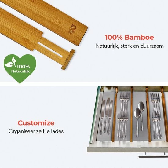 Hete verkoop ???? KitchenBrothers Ladeverdeler - Lade Organizer - Uitschuifbaar - Verstelbaar - 4 Stuks - Bamboe ???? 8 Hete verkoop ???? KitchenBrothers Ladeverdeler - Lade Organizer - Uitschuifbaar - Verstelbaar - 4 Stuks - Bamboe ???? - Afbeelding 6