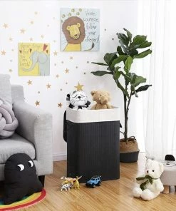 Hete verkoop ???? Merkloos Bamboe Wasmand Met Deksel, Katoenen Zak En Handvaten - 72L - Zwart ???? -Yoshiko Shop 550x550 1338