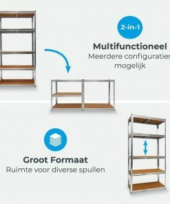 Beste Verkoop ???? LifeGoods Stellingkast - 5 Planken - 875 Kg Draagkracht - Opbergrek - 94x40x180 Cm - Metaal/MDF - RVS ???? -Yoshiko Shop 550x550 272