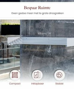 Coupon ???? Homestic© Inklapbaar Droogrek - 6m Drooglengte - Universeel Wasrek Voor In De Badkamer/Tuin/Slaapkamer/Balkon - Aluminium - Wit ???? -Yoshiko Shop 550x550 321